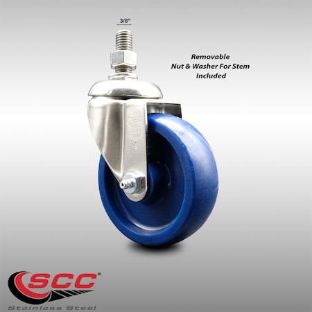 Service Caster 4 Inch 316SS Solid Polyurethane Wheel Swivel 3/8 Inch Threaded Stem Caster SCC SCC-SS316TS20S414-SPUS-381615